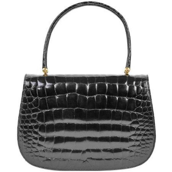 Gucci Old Gucci Handbag Crocodile Black Gold Crest - Picture 4 of 10